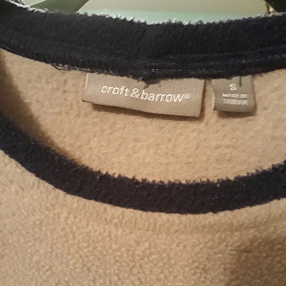 Fleece Pullover Stylish Winter Deer Tan with Navy Trim Sz S - Picture 8 of 8